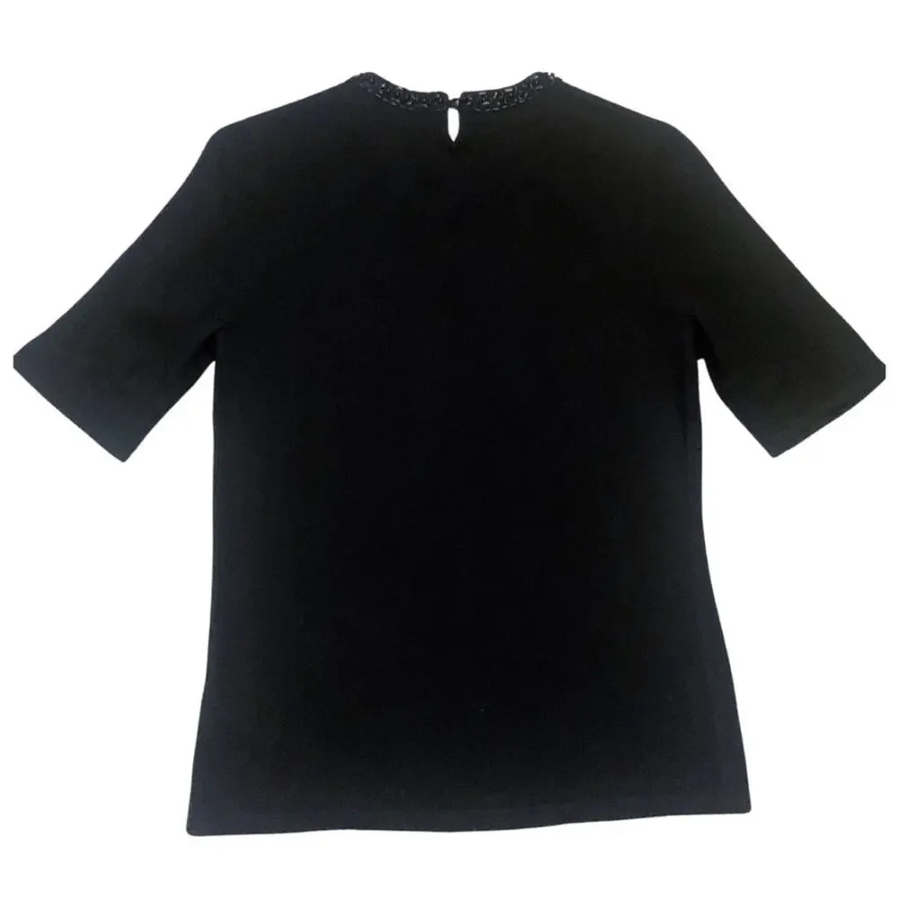 Ralph Lauren Black Cashmere Silk Short Sleeve Sweater Medium Petite Embellished